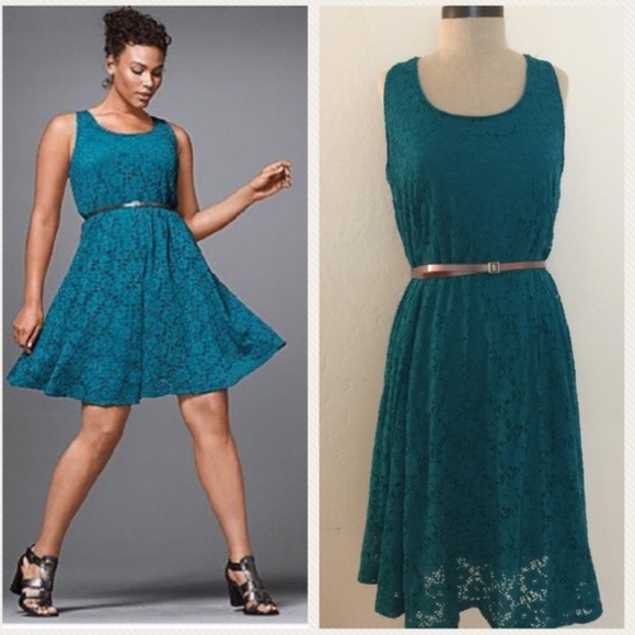 Lane Bryant Dresses & Skirts - Lane Bryant blue/teal Fit &Flare Lace Skater Dress